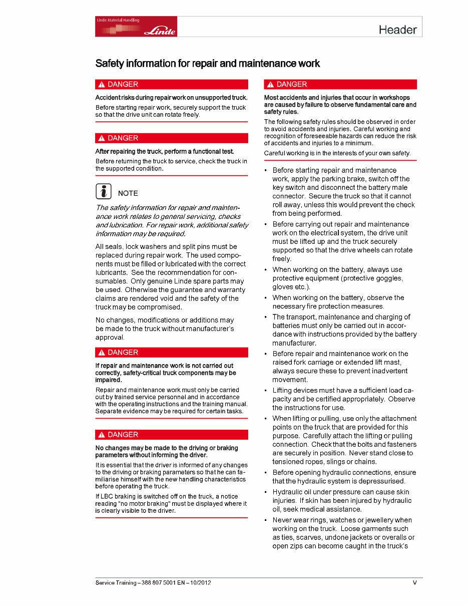 Linde Electric Forklift Truck 388 series: E35, E40, E45, E50 Service Training Manual preview img 7