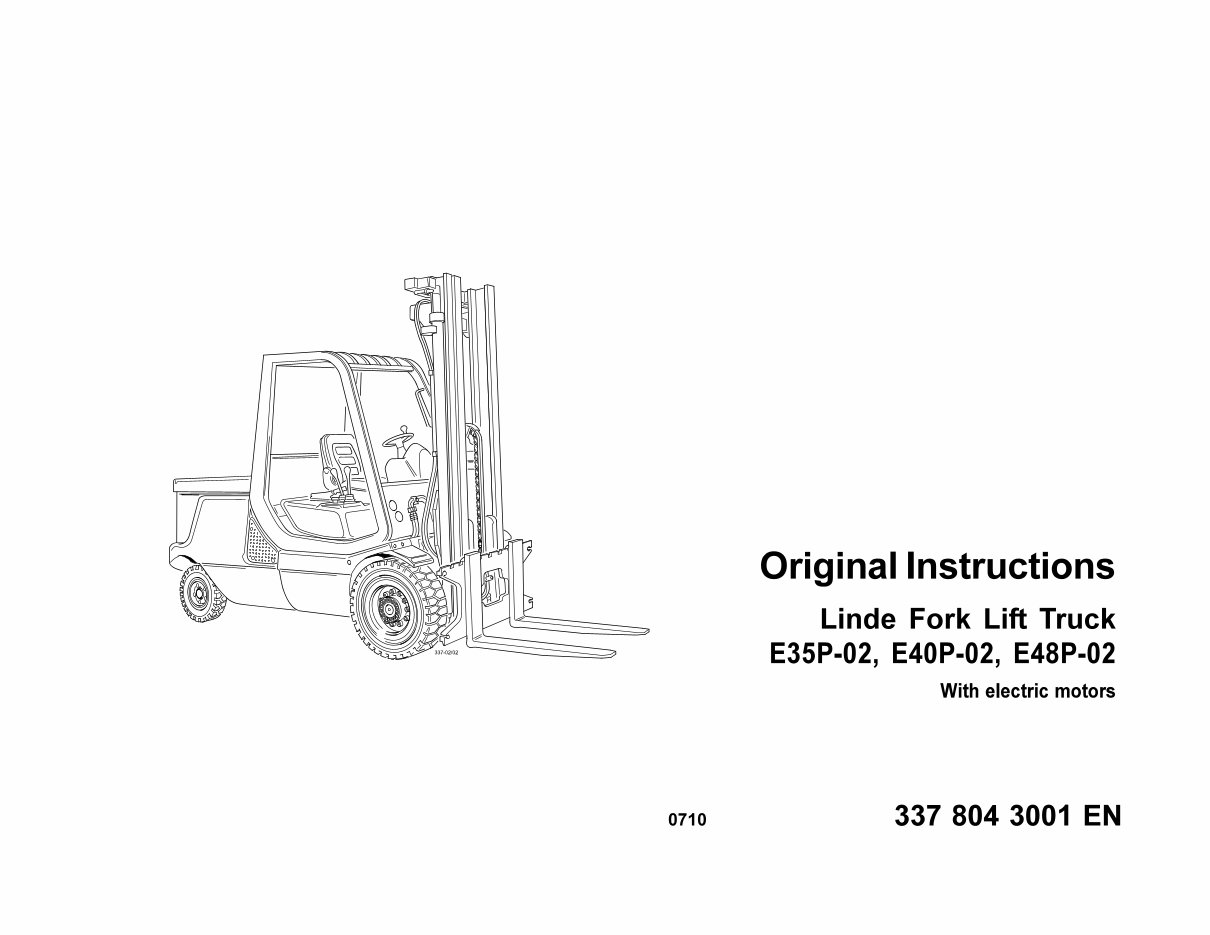 Linde Electric Forklift Truck E35P-02, E40P-02, E48P-02 Series 337 Operating Instructions ( User Manual ) preview img 1
