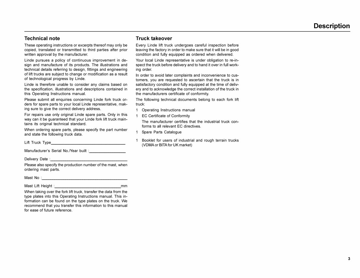 Linde Electric Forklift Truck E35P-02, E40P-02, E48P-02 Series 337 Operating Instructions ( User Manual ) preview img 5