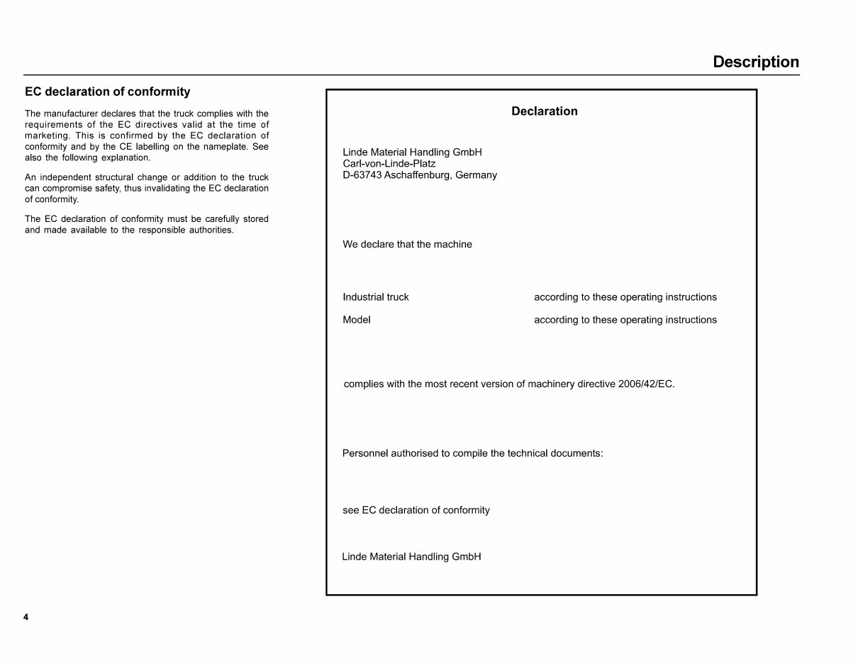 Linde Electric Forklift Truck E35P-02, E40P-02, E48P-02 Series 337 Operating Instructions ( User Manual ) preview img 6