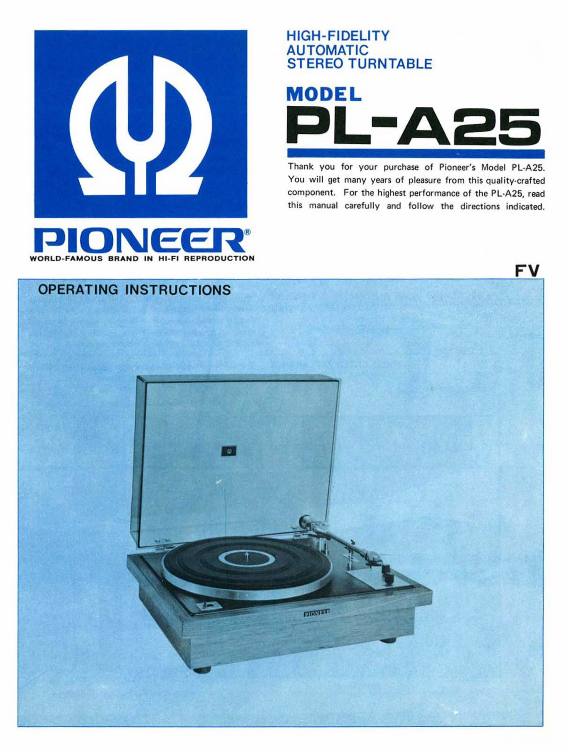 PIONEER PL-A25 OPERATING Owners Manual preview img 1