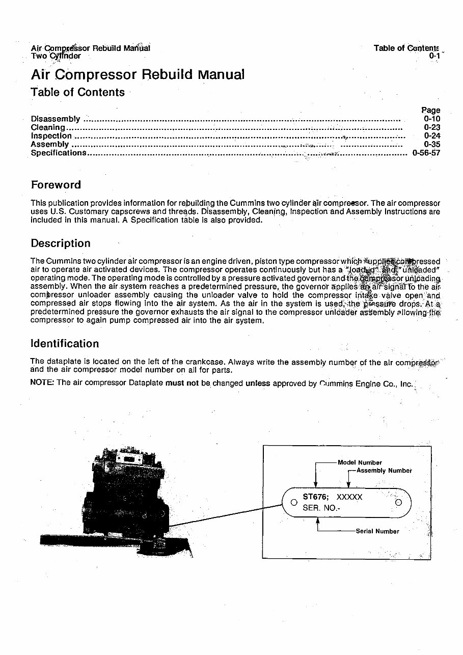 ST 676 TWO CYLINDER Air COMPRESSOR Shop Manual preview img 3
