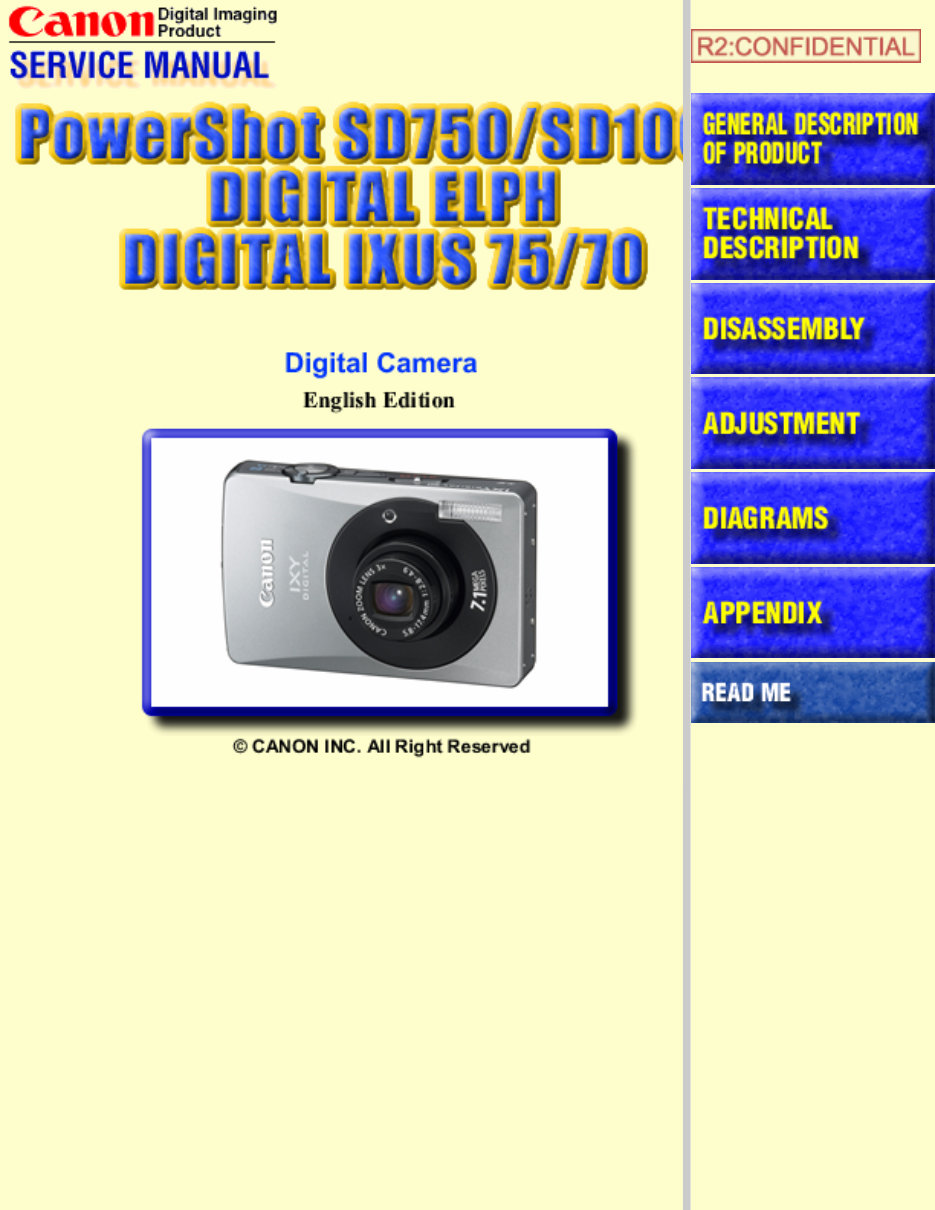 CANON PowerShot SD10 PowerShot SD750 Elph ixus 70 75 Service Manual preview img 1