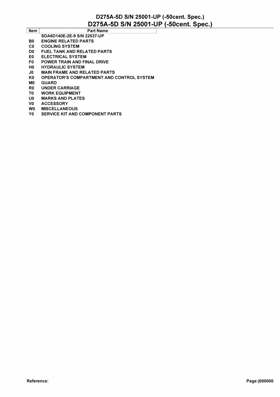 Komatsu D275A-5D Bulldozer Parts Catalogue Manual - SN 25001 and UP preview img 1