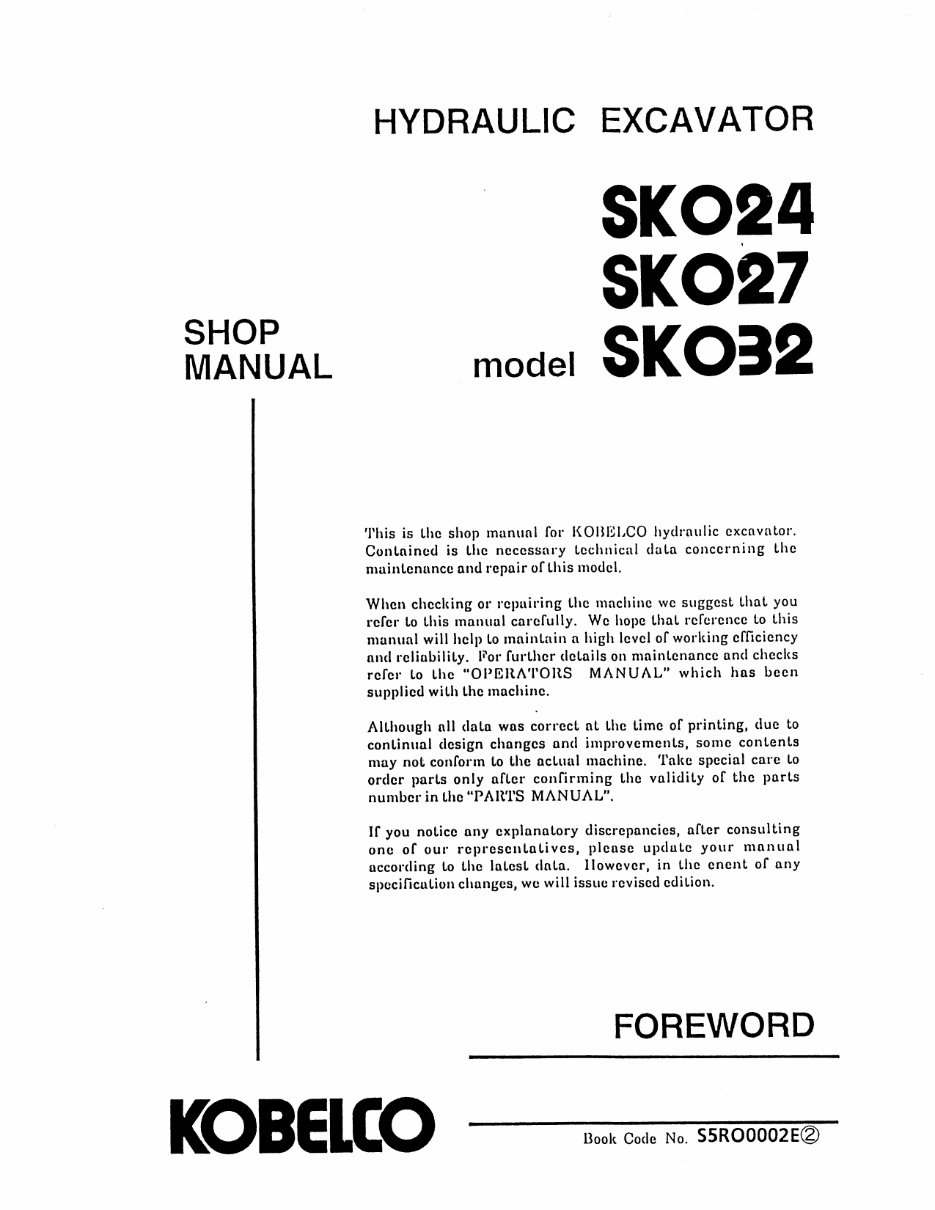 Kobelco SK024, SK027, SK032 Service Manual preview img 4
