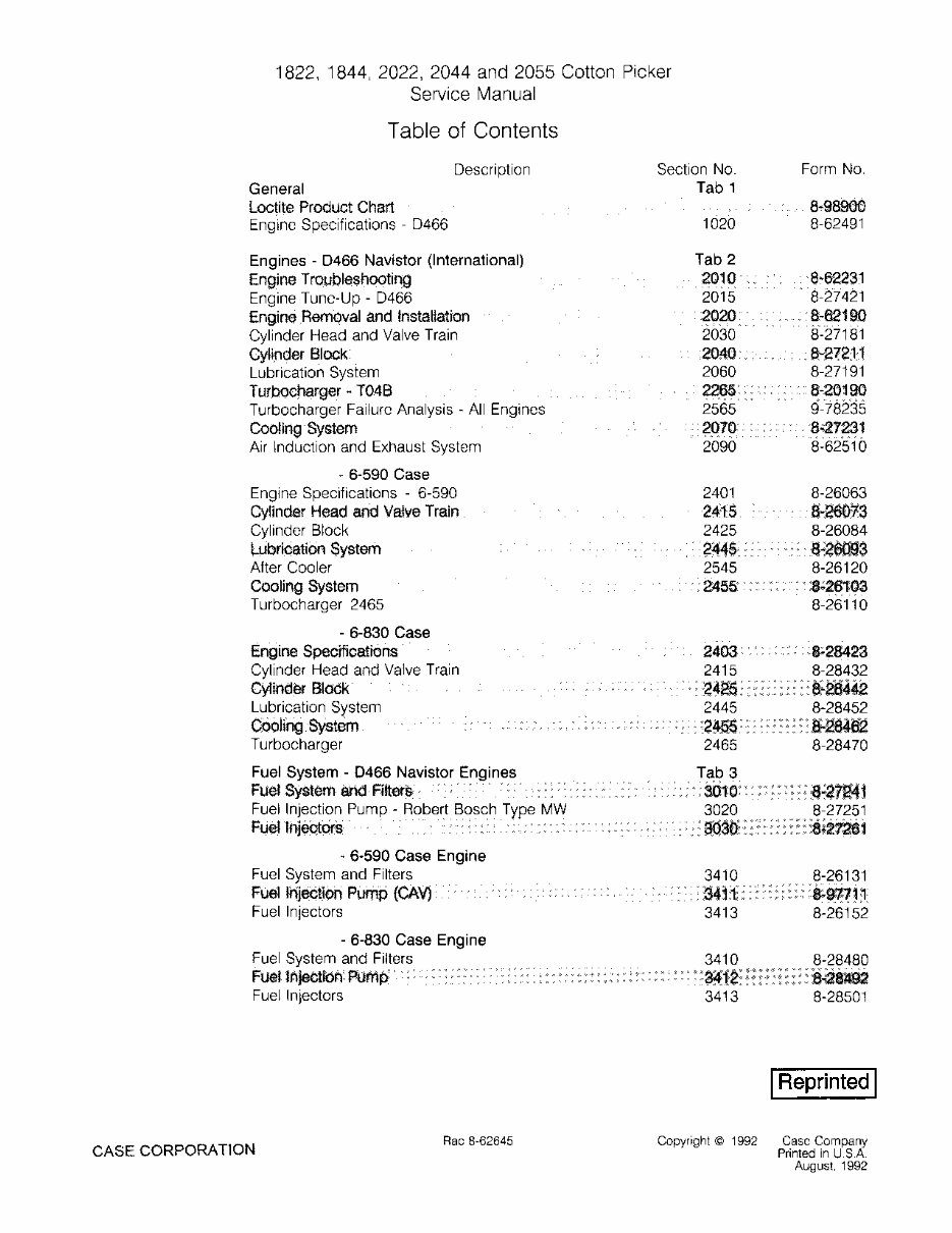 Case IH 1800, 1822, 1844, 2000, 2022, 2044, 2055 Service Manual preview img 1