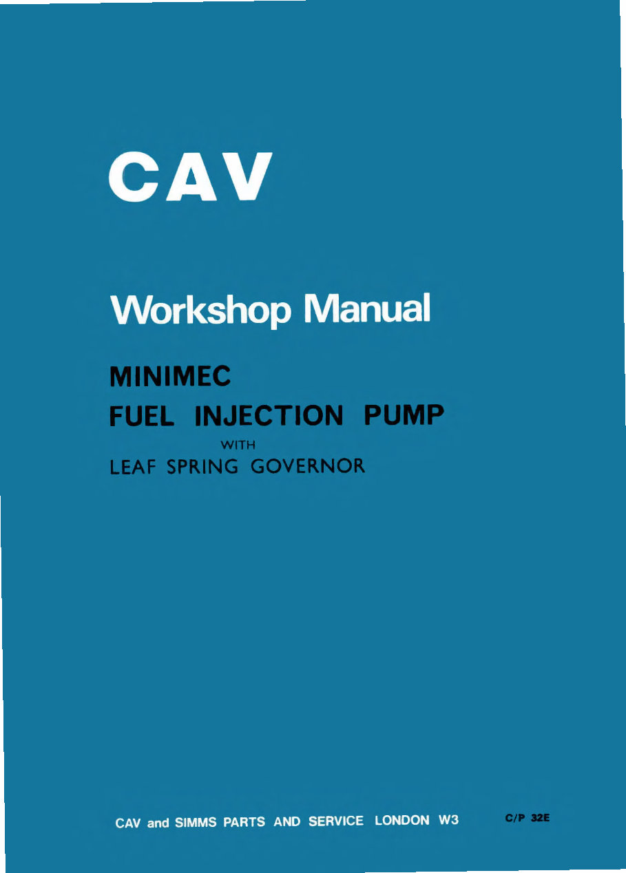 Cav Maximec injection pump workshop manual preview img 1
