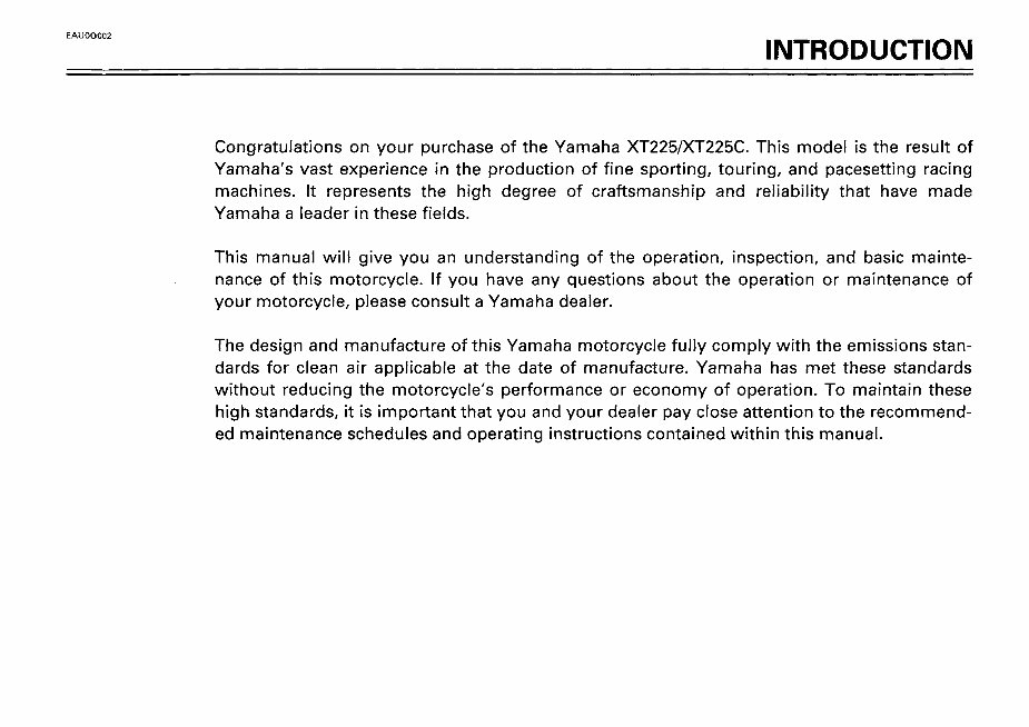 YAMAHA XT225 Owners Manual preview img 4