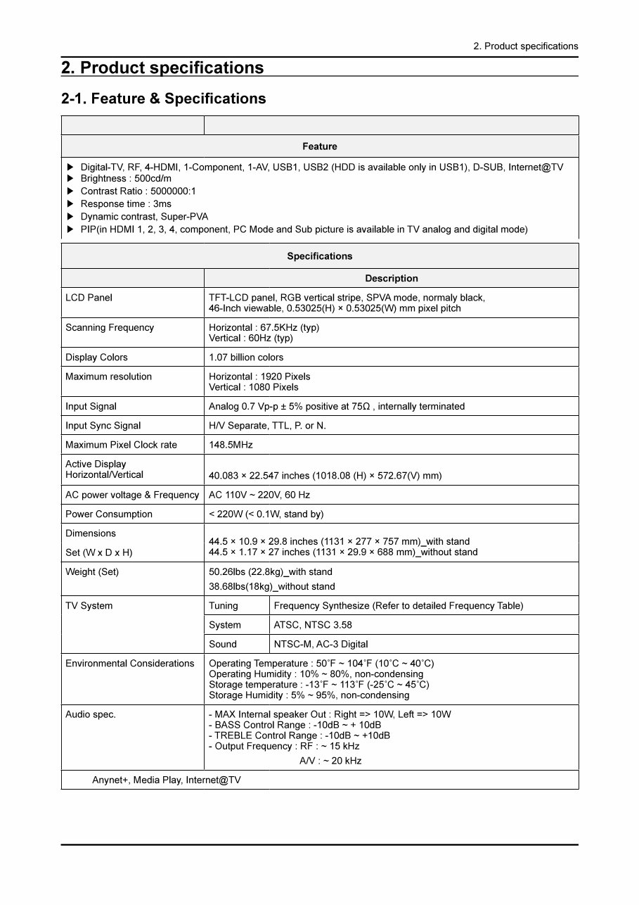 Samsung UN55B8000XF UN46B8000XF Led LCD TV Service Manual preview img 1