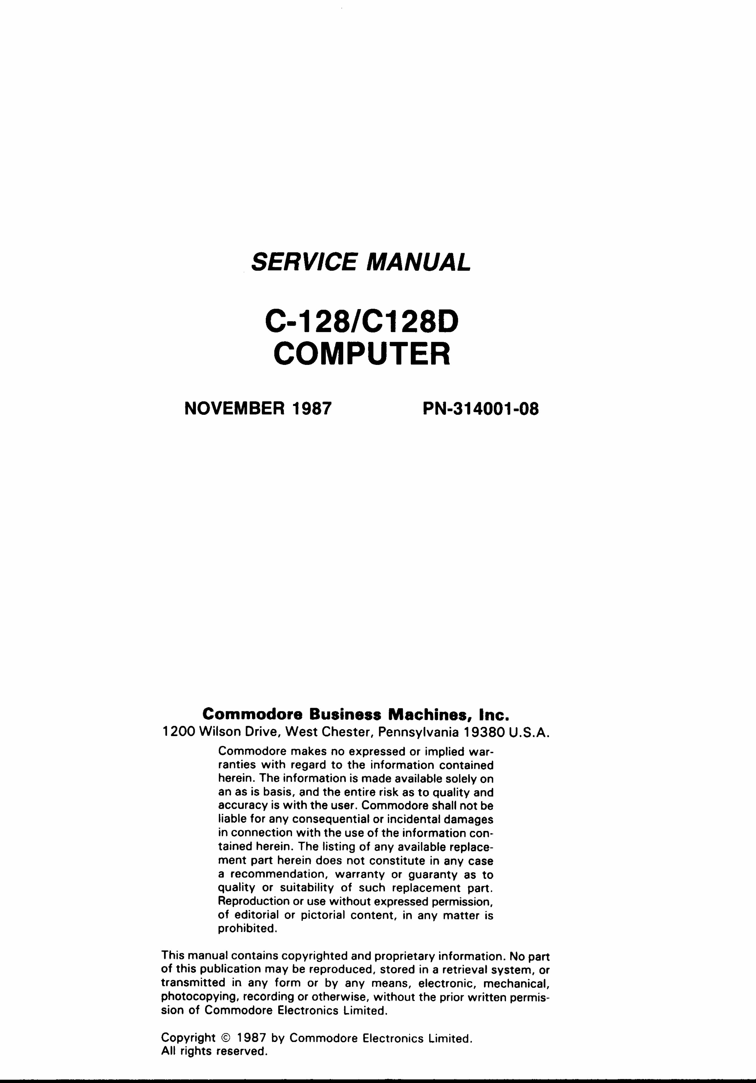 Commodore C 128 / C128D COMPUTER Service Manual preview img 1
