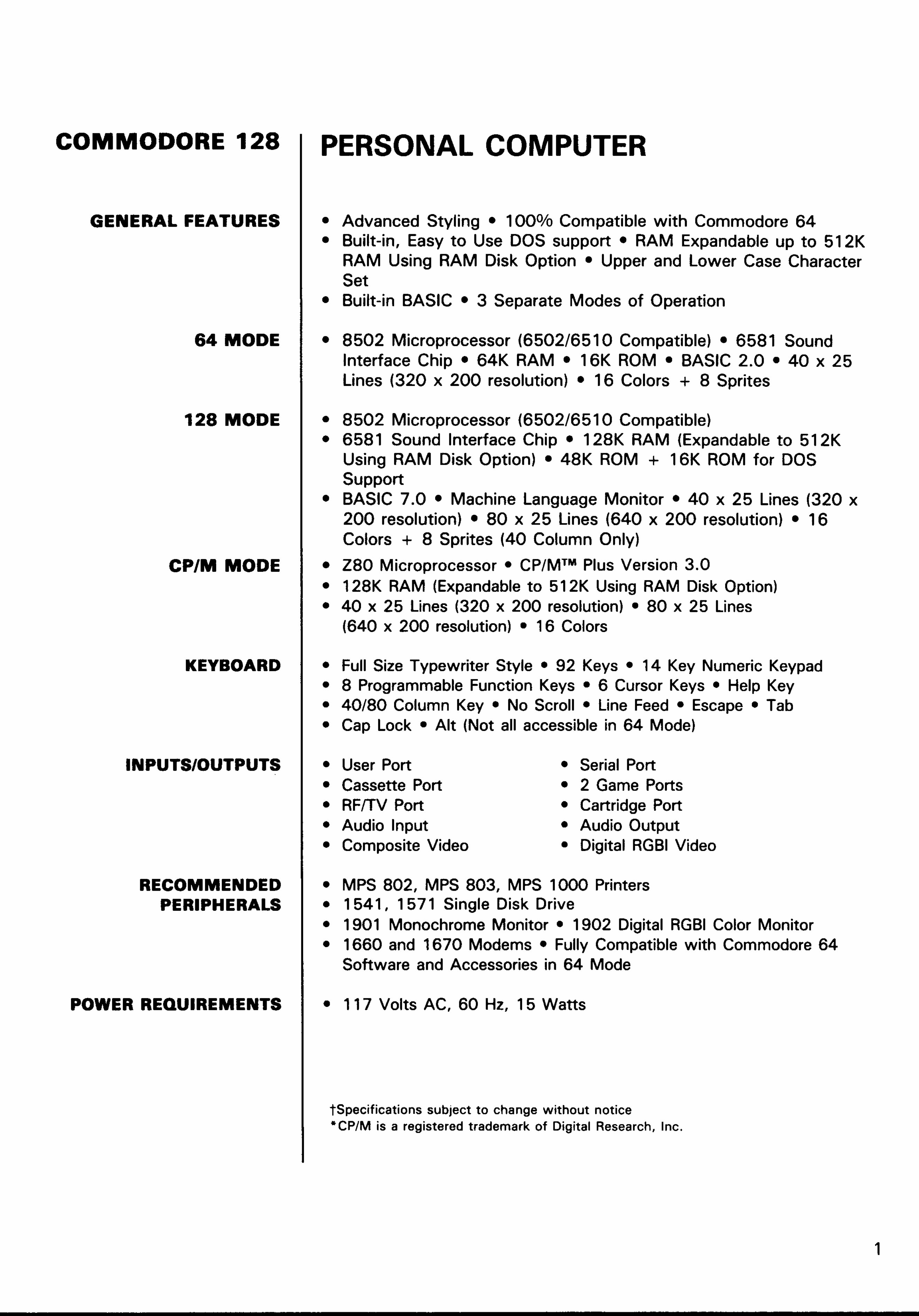 Commodore C 128 / C128D COMPUTER Service Manual preview img 3