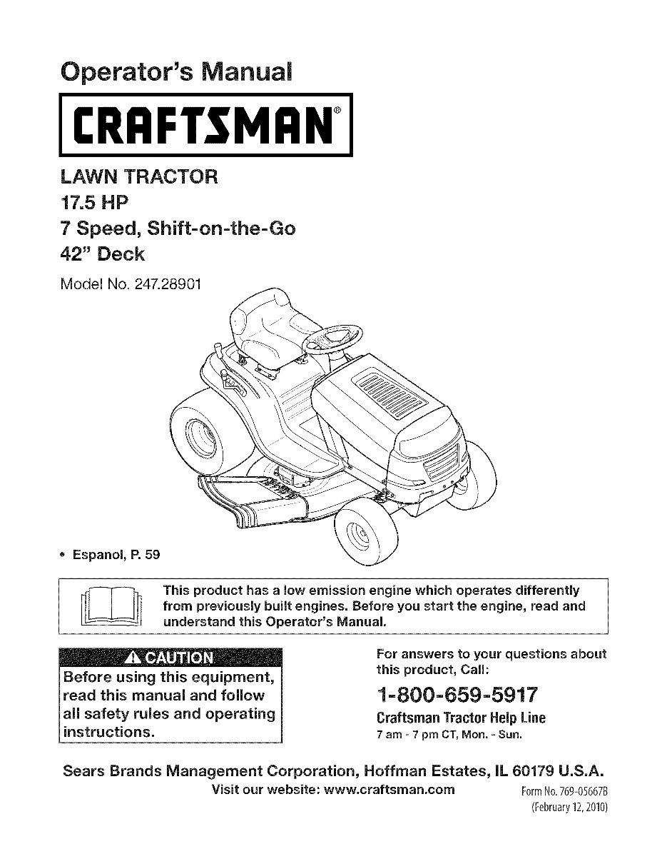 Craftsman 17.5HP Lawn Tractor Owners Manual preview img 1