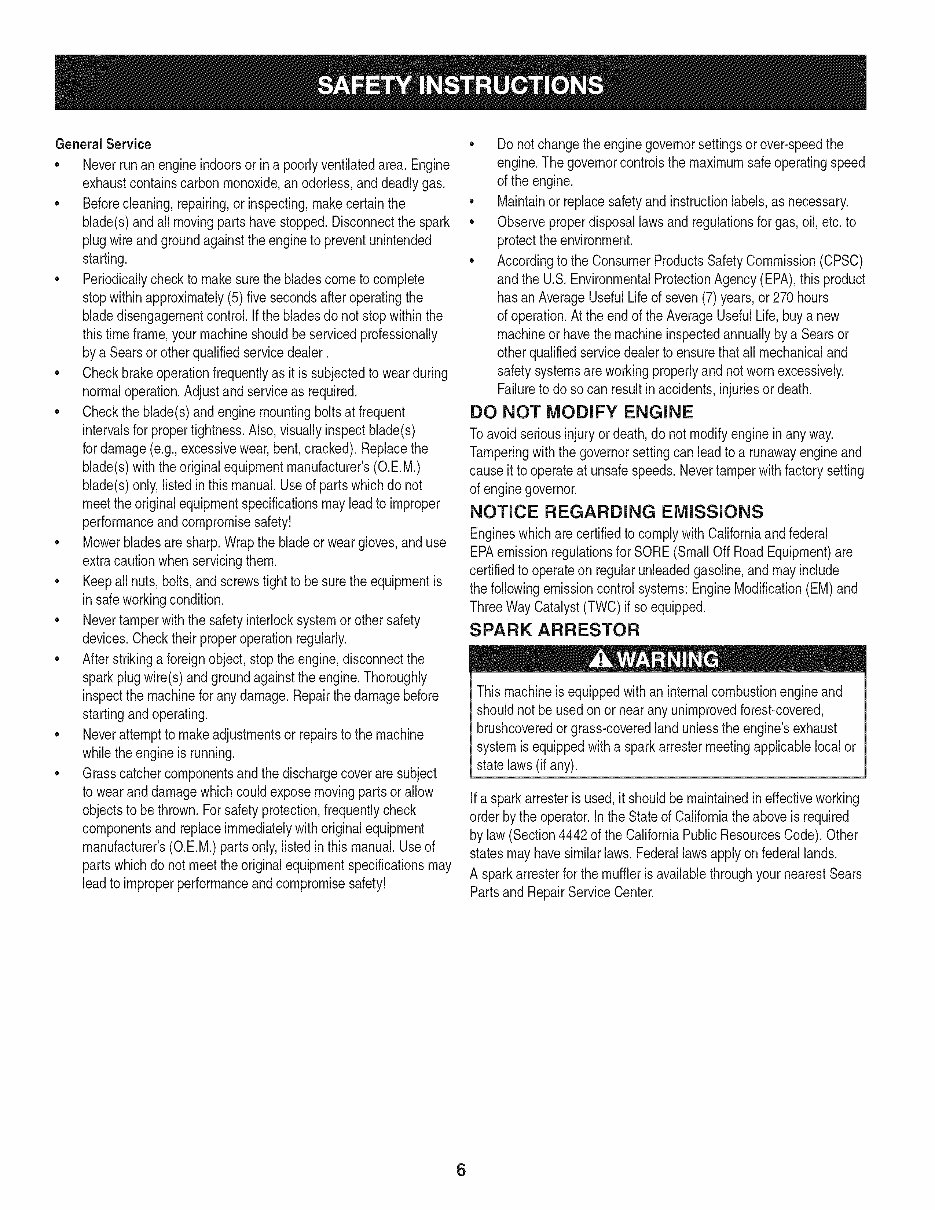 Craftsman 17.5HP Lawn Tractor Owners Manual preview img 6