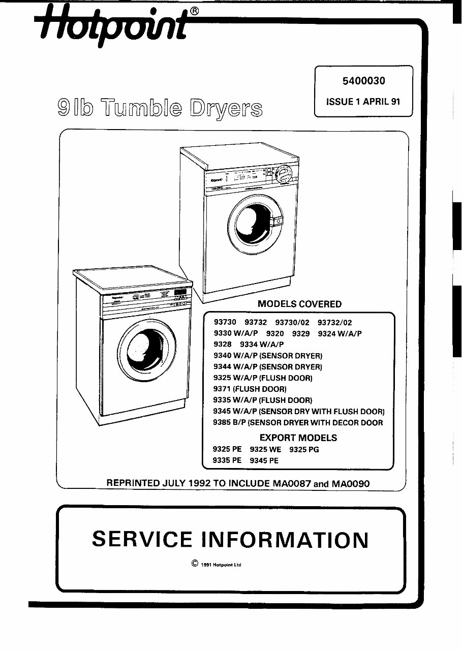HOTPOINT 91B TUMBLE DRYERS Repair Manual preview img 1