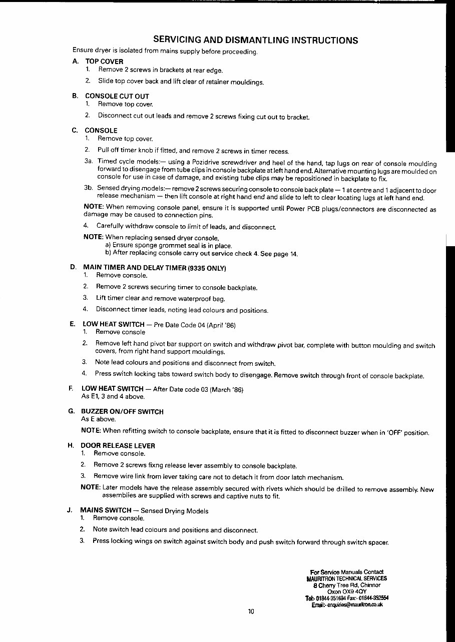 HOTPOINT 91B TUMBLE DRYERS Repair Manual preview img 10