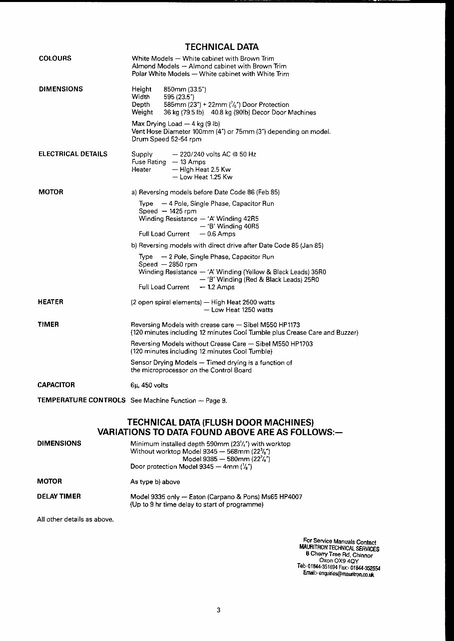 HOTPOINT 91B TUMBLE DRYERS Repair Manual preview img 3