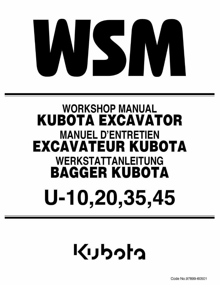 Workshop Manual Kubota U10 U20 U35 U45 Bagger/Gräber 