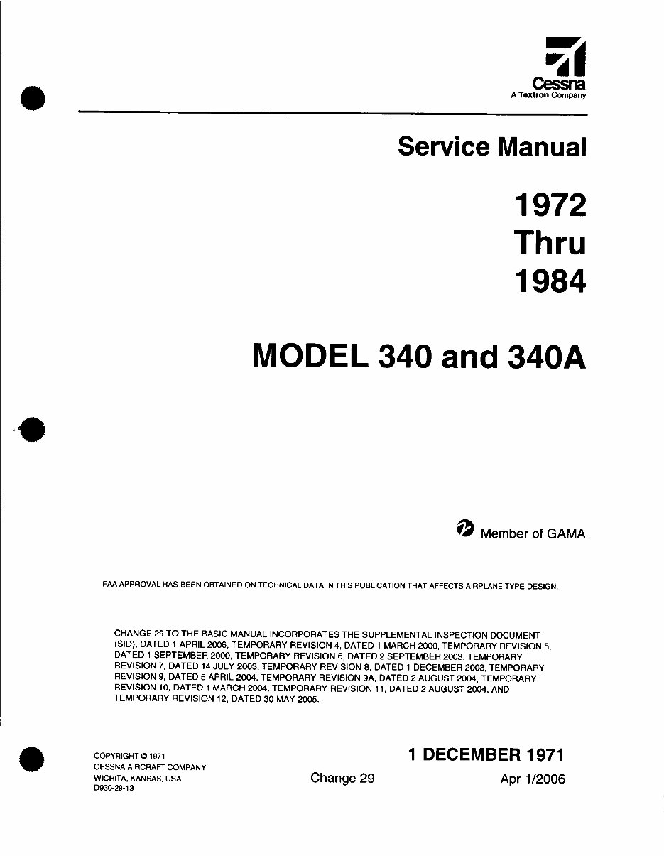Cessna 340 Service manual 1972 1984 D9302913