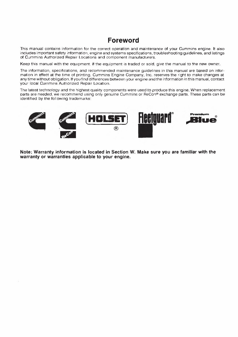 Cummins Operation And Maintenance B & C Marine Propulsion.