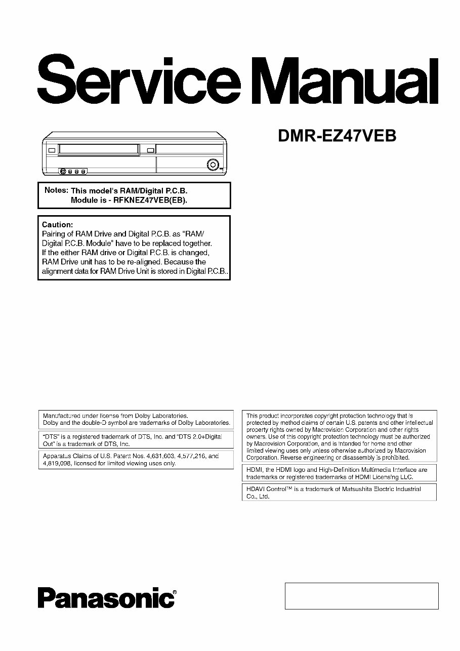 Panasonic DMREZ47V EZ47VEB Service Manual and Repair Guide