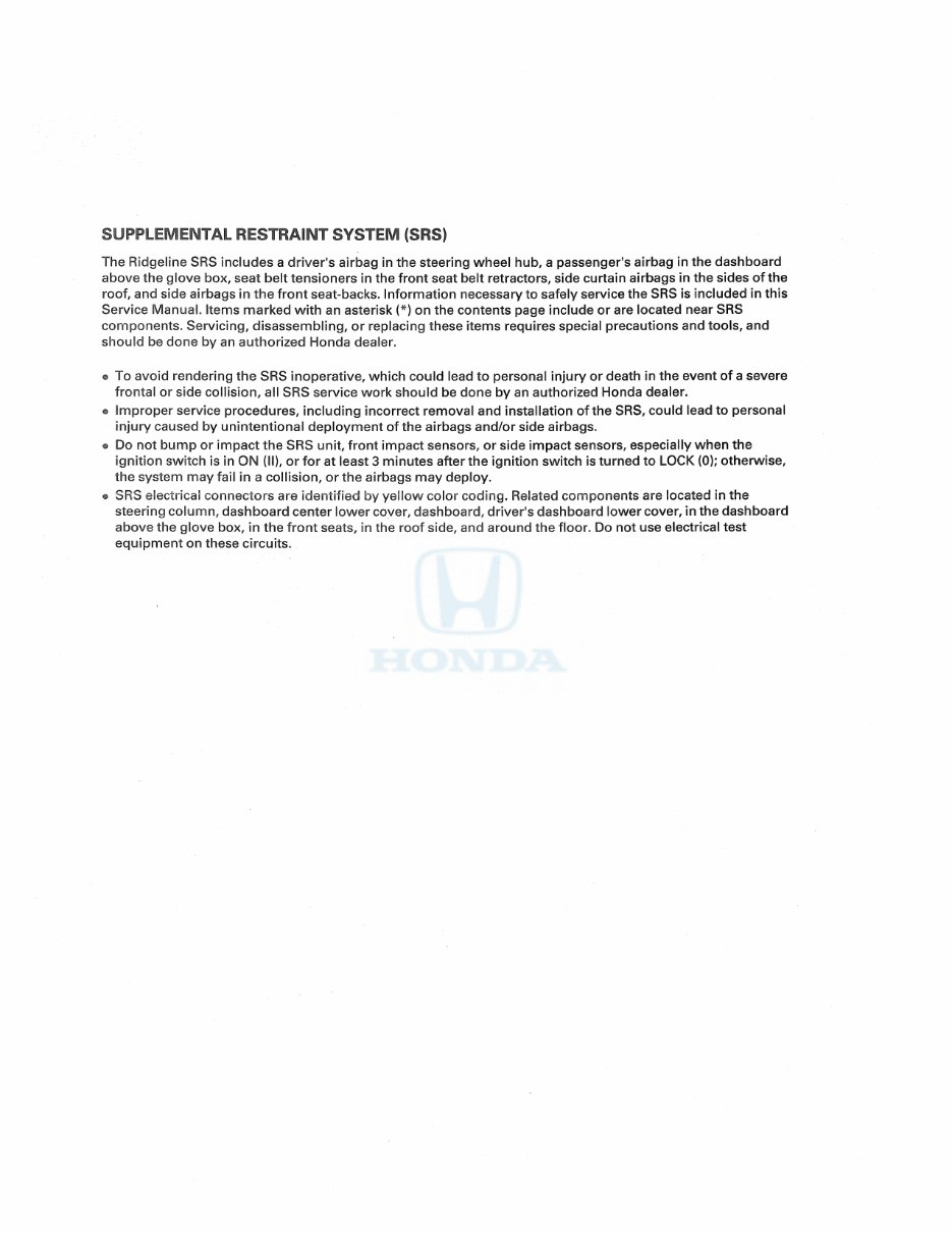 2012 Honda Ridgeline Service & Repair Manual