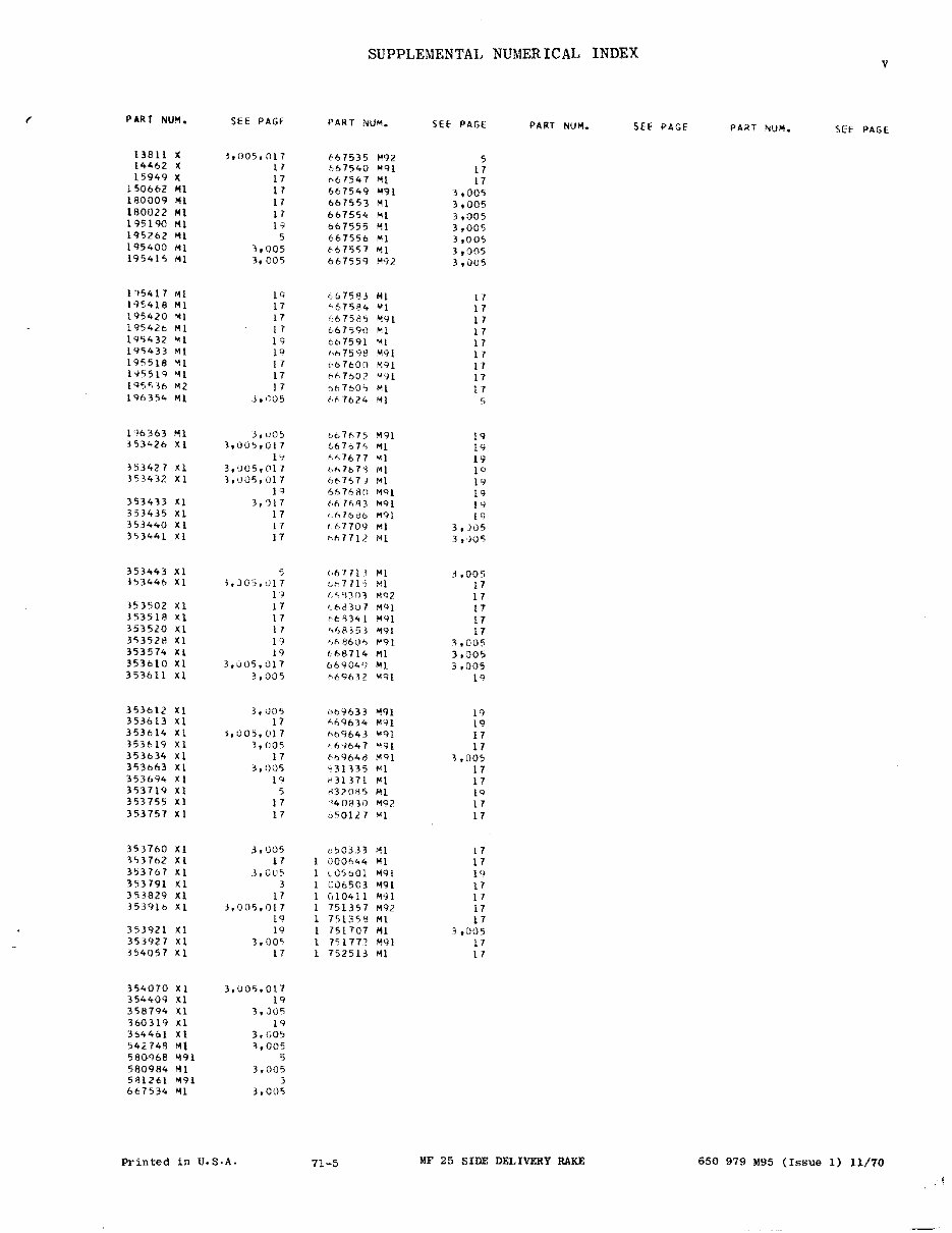 Massey Ferguson Mf 25 Side Delivery Rake Parts Manual 650979m95 9167