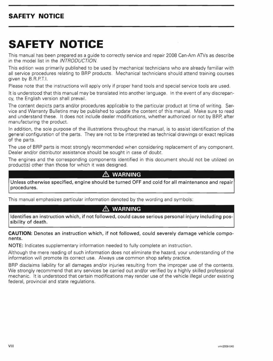 2007 CAN AM OUTLANDER 800 SERVICE MANUAL PDF visual data 4