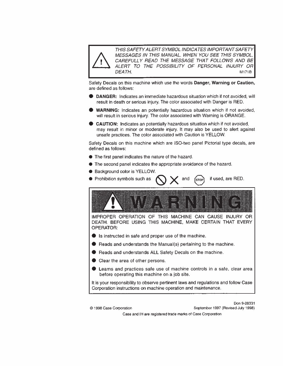 CASE IH C50 C60 C70 C80 C90 C100 Tractor Operators Manual