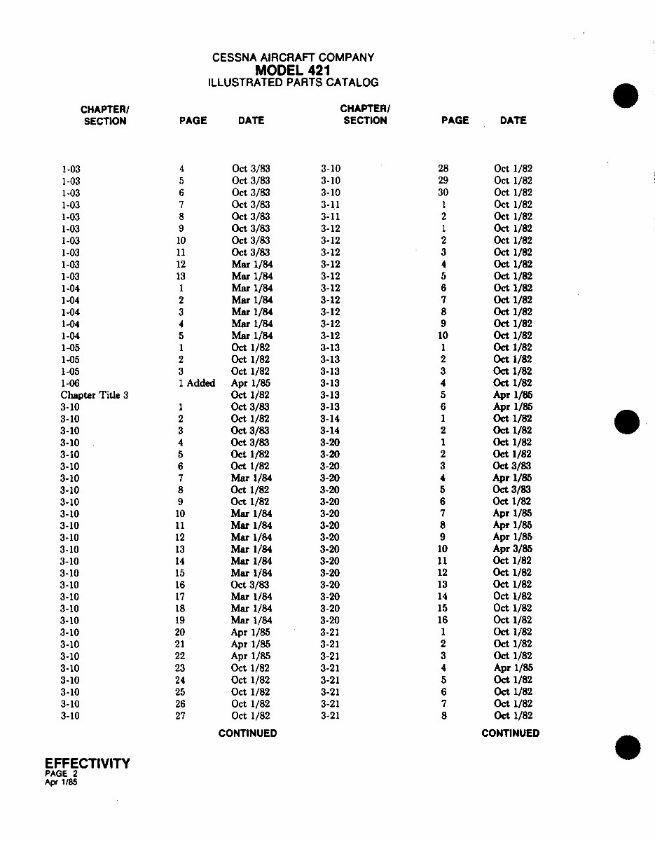 Cessna 421C IPC parts manual P654-3-12 1976 - 1985