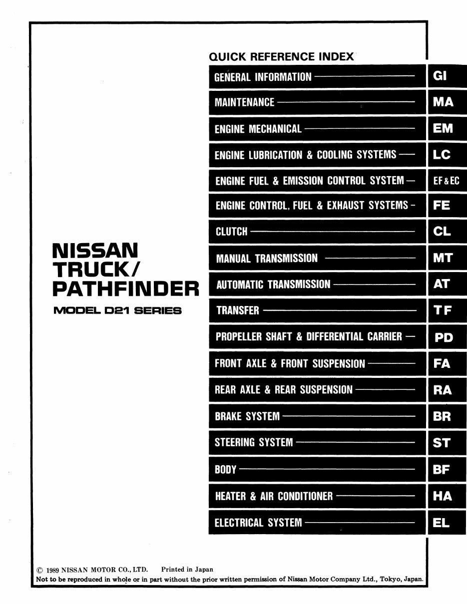 1991 NISSAN D21 SERVICE MANUAL FREE DOWNLOAD visual data 8