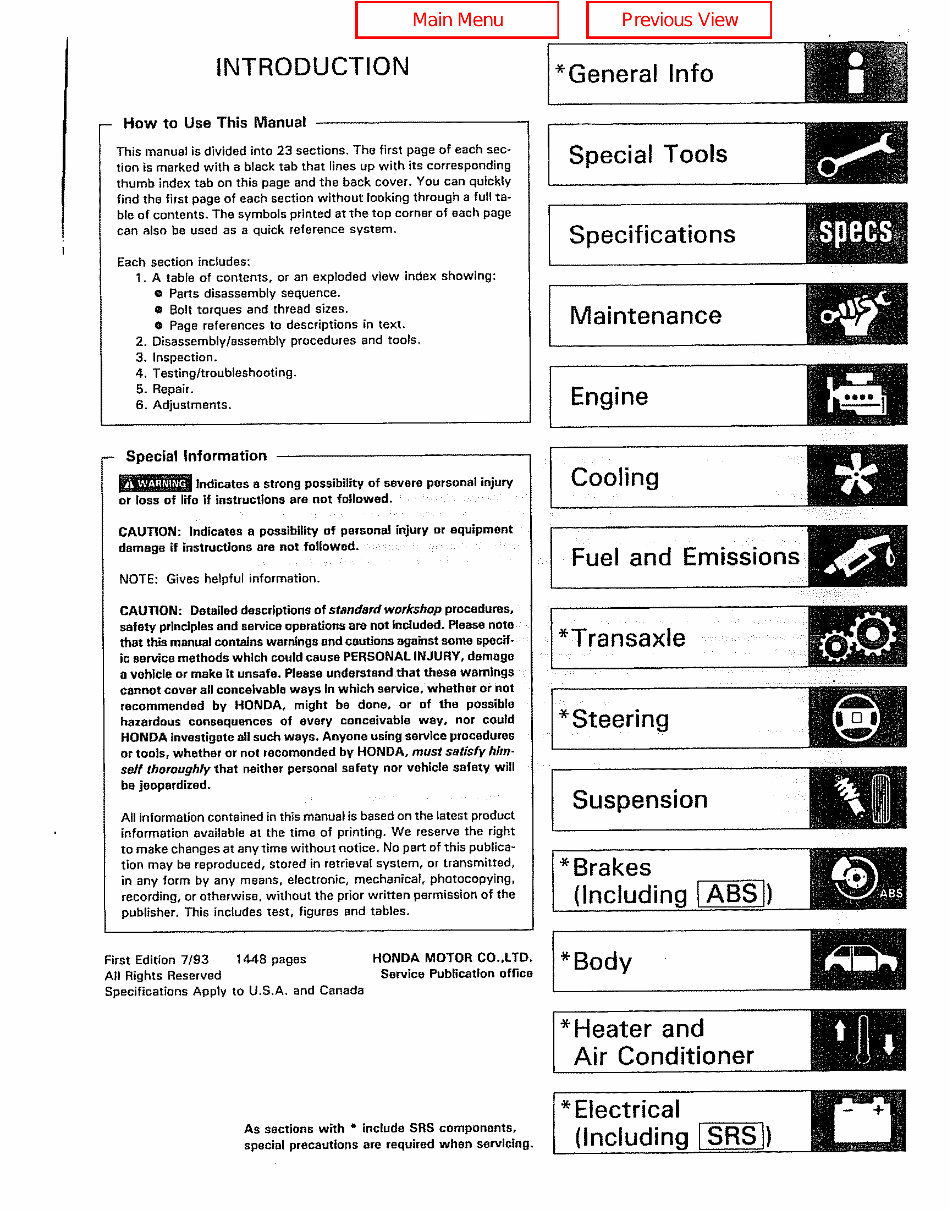 1999 HONDA CIVIC SI SERVICE MANUAL visual data 3