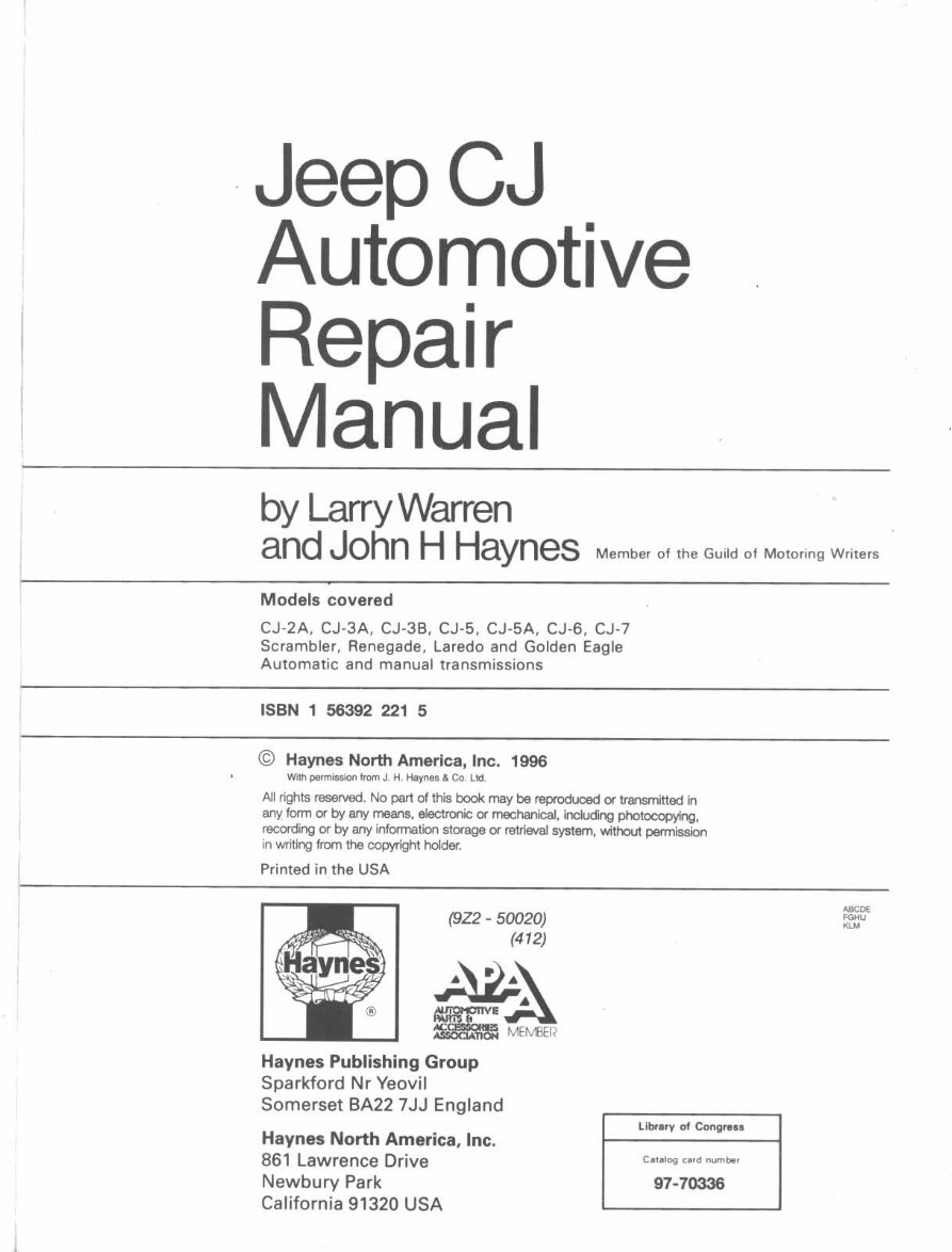 Jeep CJ-3A 1949-1953 Workshop Service Repair Manual