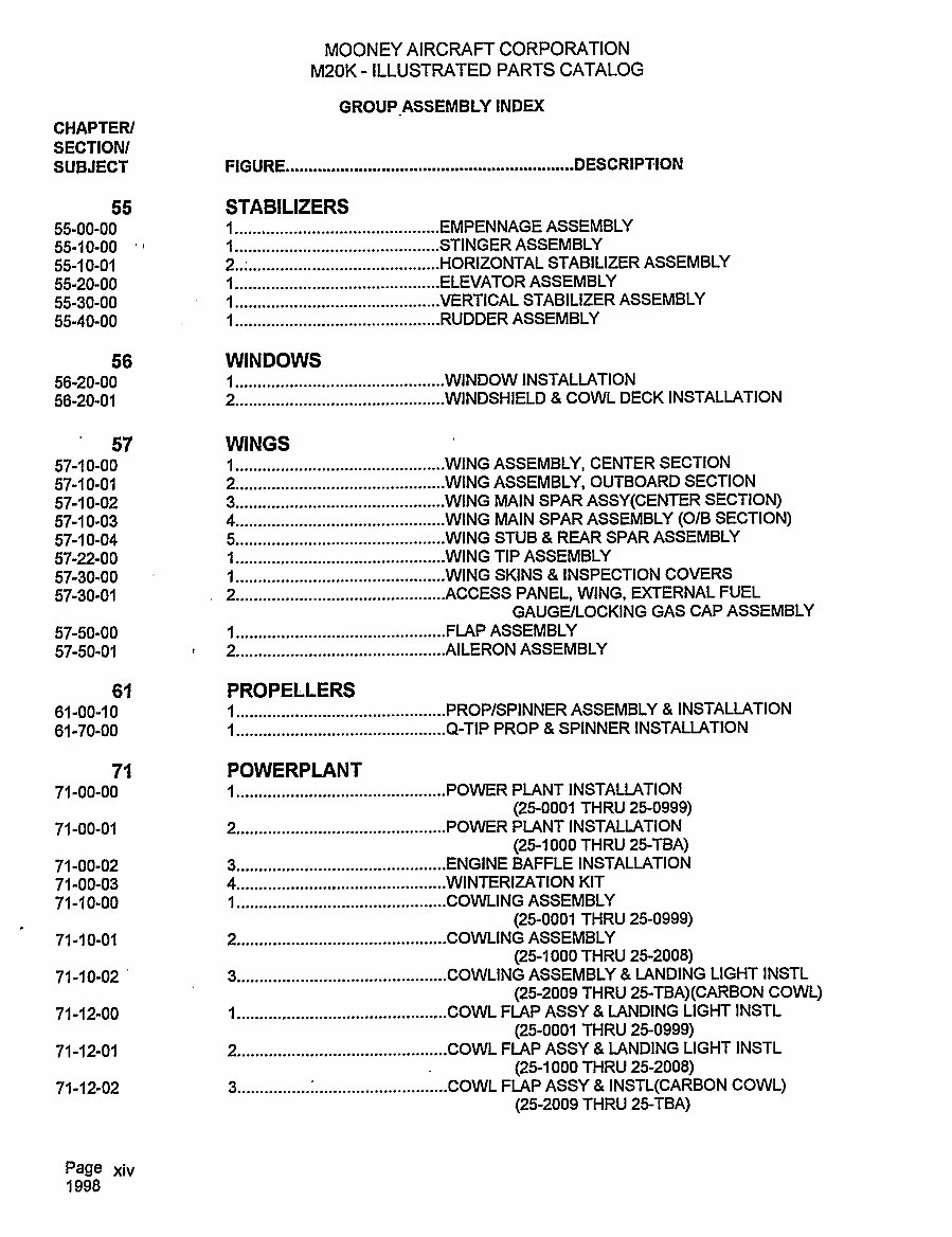 Mooney M20K 231 252 IPC parts catalog manual