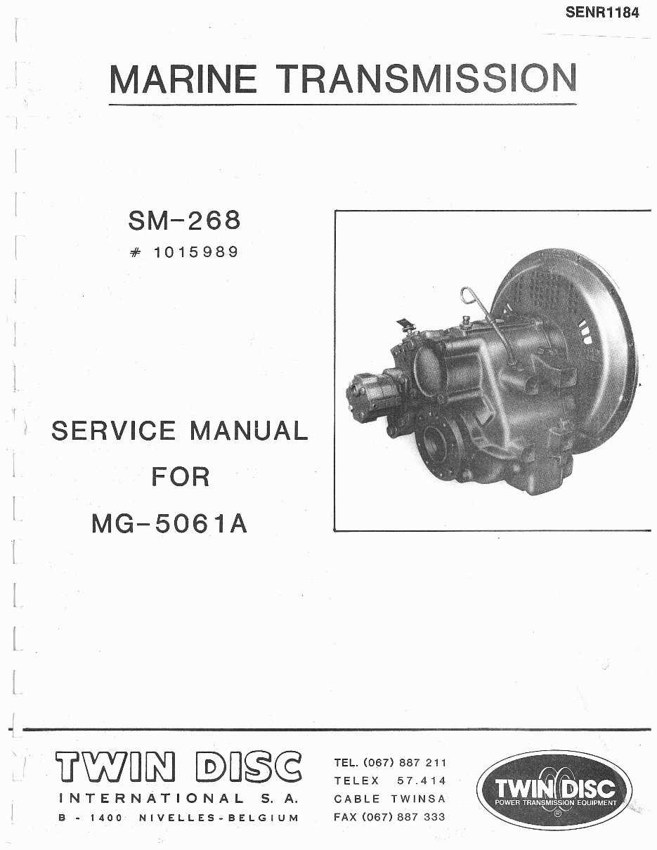 Twin Disc MG5061A Marine Transmission Service & Repair Manual