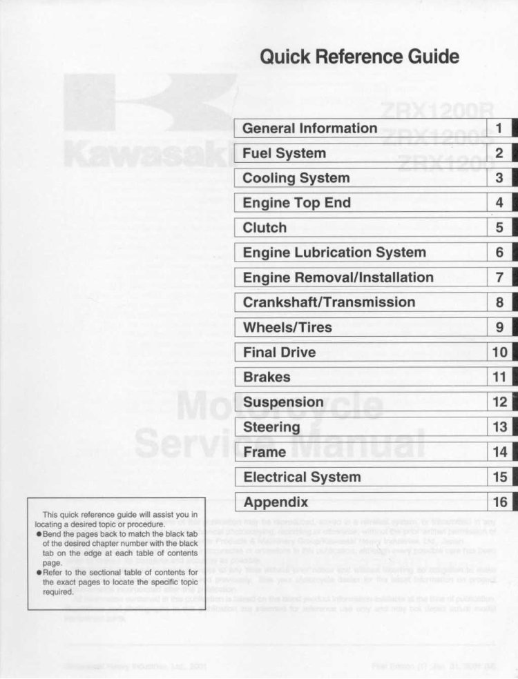 Kawasaki ZRX1200R 20012008 Service Repair Manual