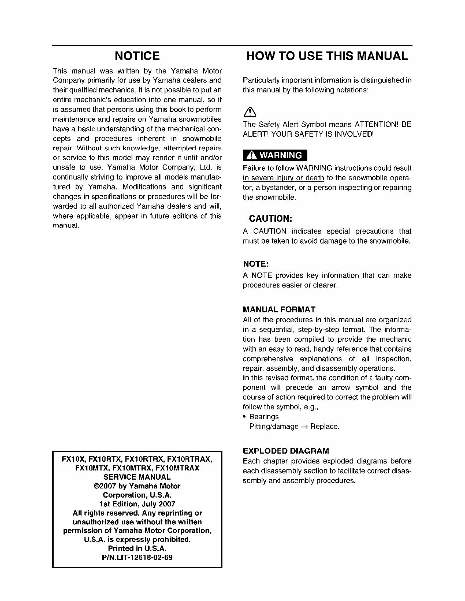 Yamaha Snowmobile FX Nytro 20082011 Service Manual