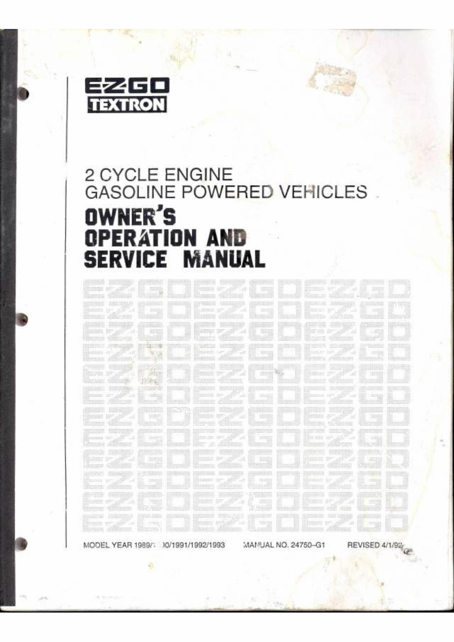 EZGO Gas Golf Cart Repair Service Manual 1989 1993