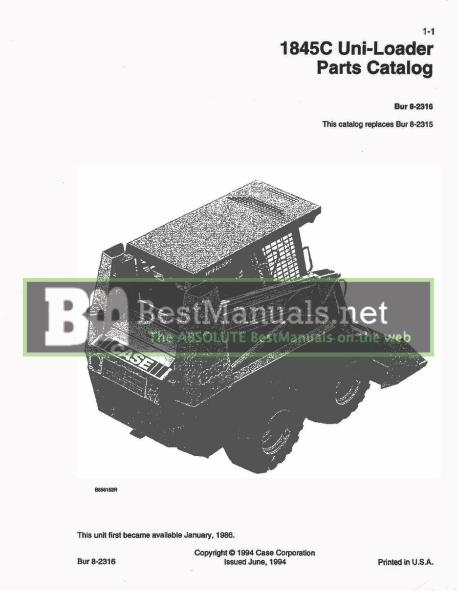 CASE 1845C Skid Steer Loader Parts Catalog