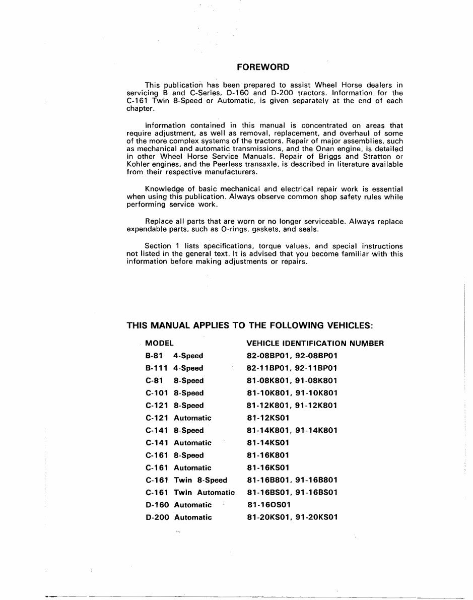 Toro Wheel Horse D180 Series Service Manual