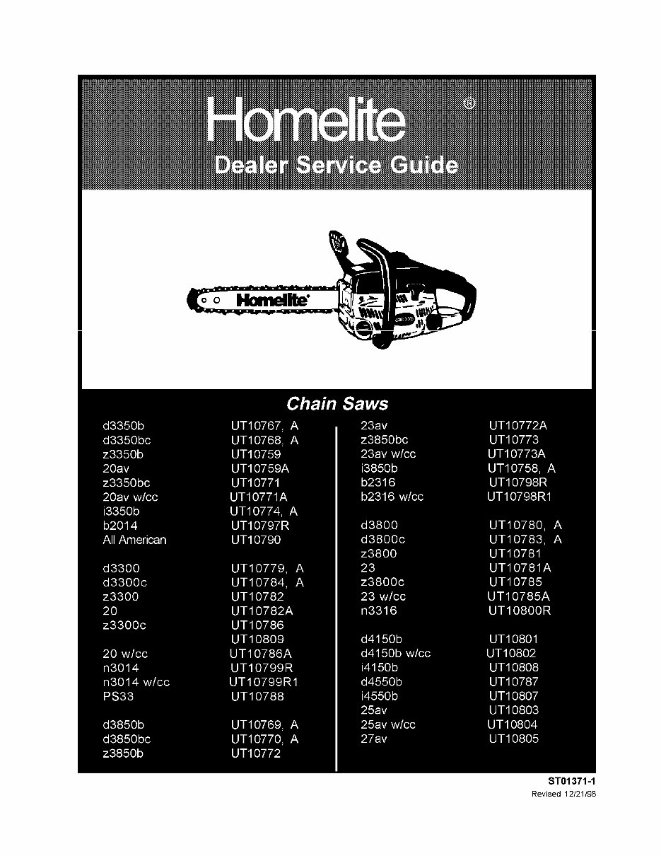 HOMELITE CHAIN SAWS MASTER Service/Repair Manual
