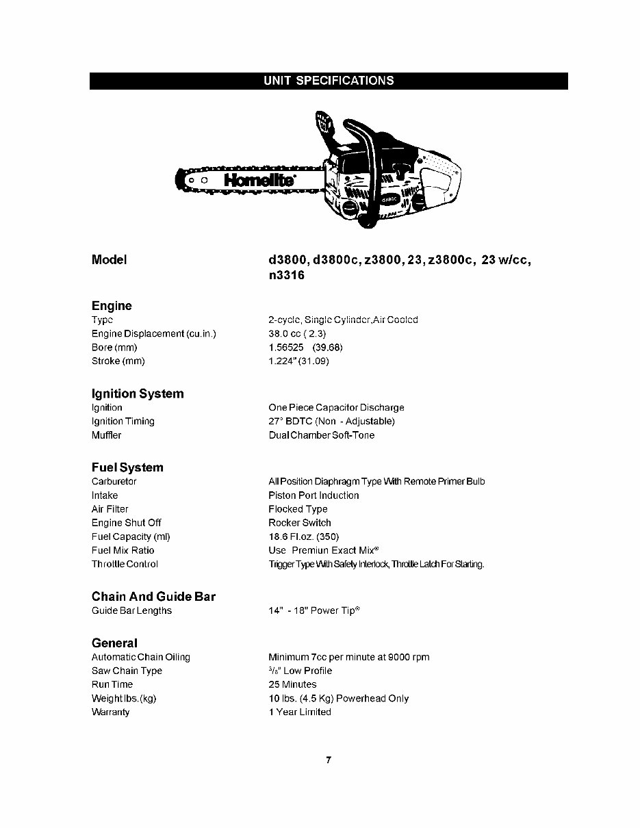 HOMELITE CHAIN SAWS MASTER Service/Repair Manual