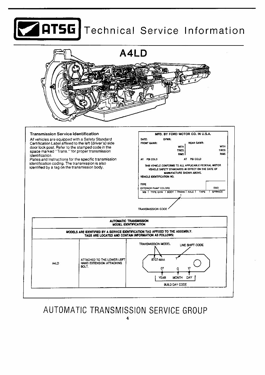Ford A4LD Automatic Transmission Service Repair Manual