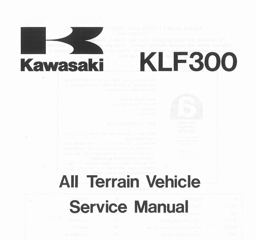 Kawasaki KLF300 Bayou 4x4 1994 Factory Service Repair Manual