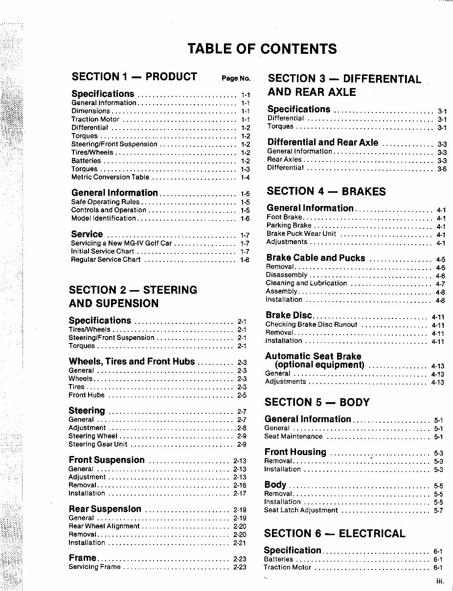 COLUMBIA PARCAR MG IV Electric GOLF CART Service Repair Manual 1979-1981