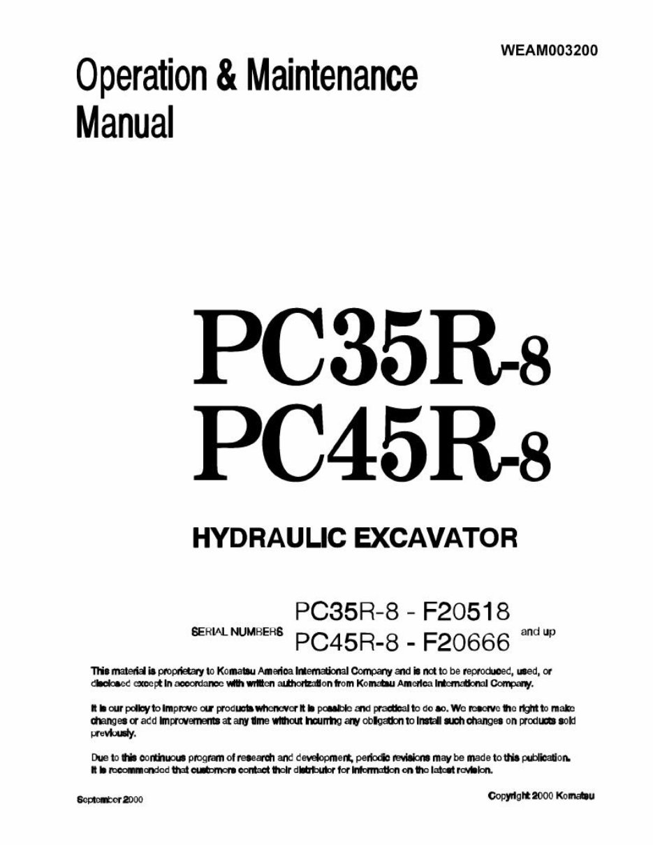 Komatsu Pc35r 8 Pc45r 8 Hydraulic Excavator Operation And Maintenance Manual 0123