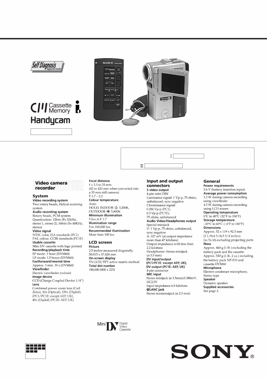 Sony Handycam DCRPC1E Service Manual Manuals Online
