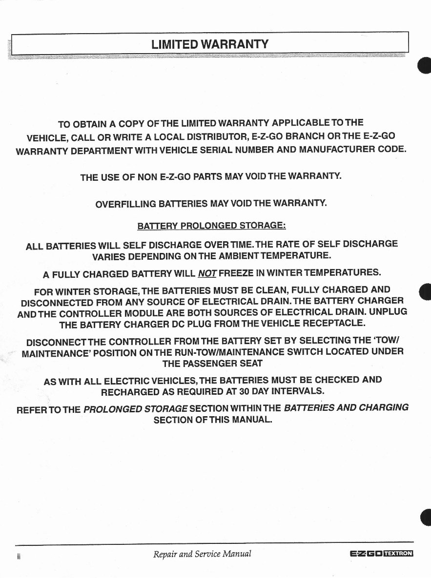 1996 to 2000 EZ GO Electric TXT DCS GOLF CART Repair Manual