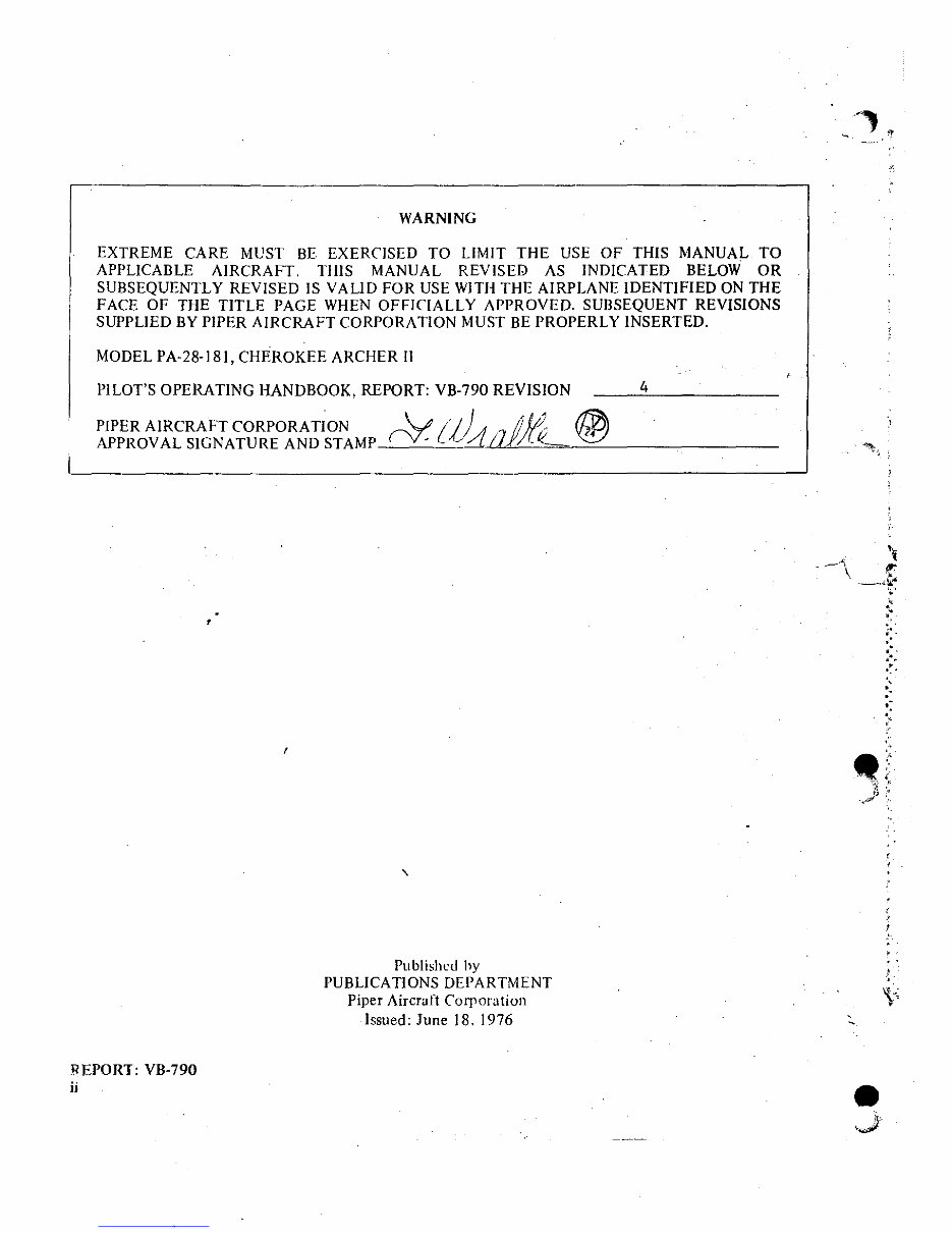 PA28181 Cherokee Archer II Pilot's Operating Handbook POH INSTANT