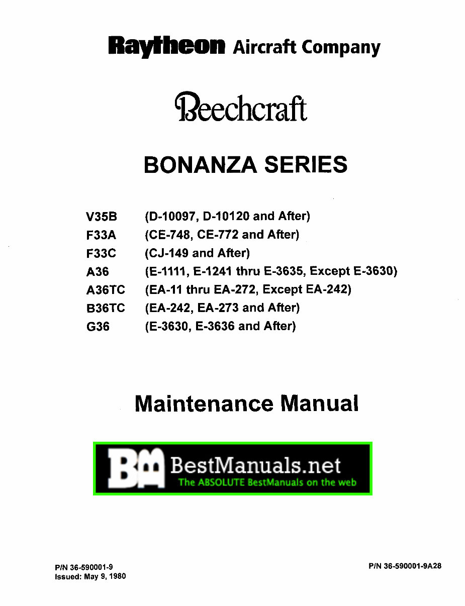 Beechcraft Bonanza V35 F33 A36 B36 G36 Service Shop Maintenance Manual 1