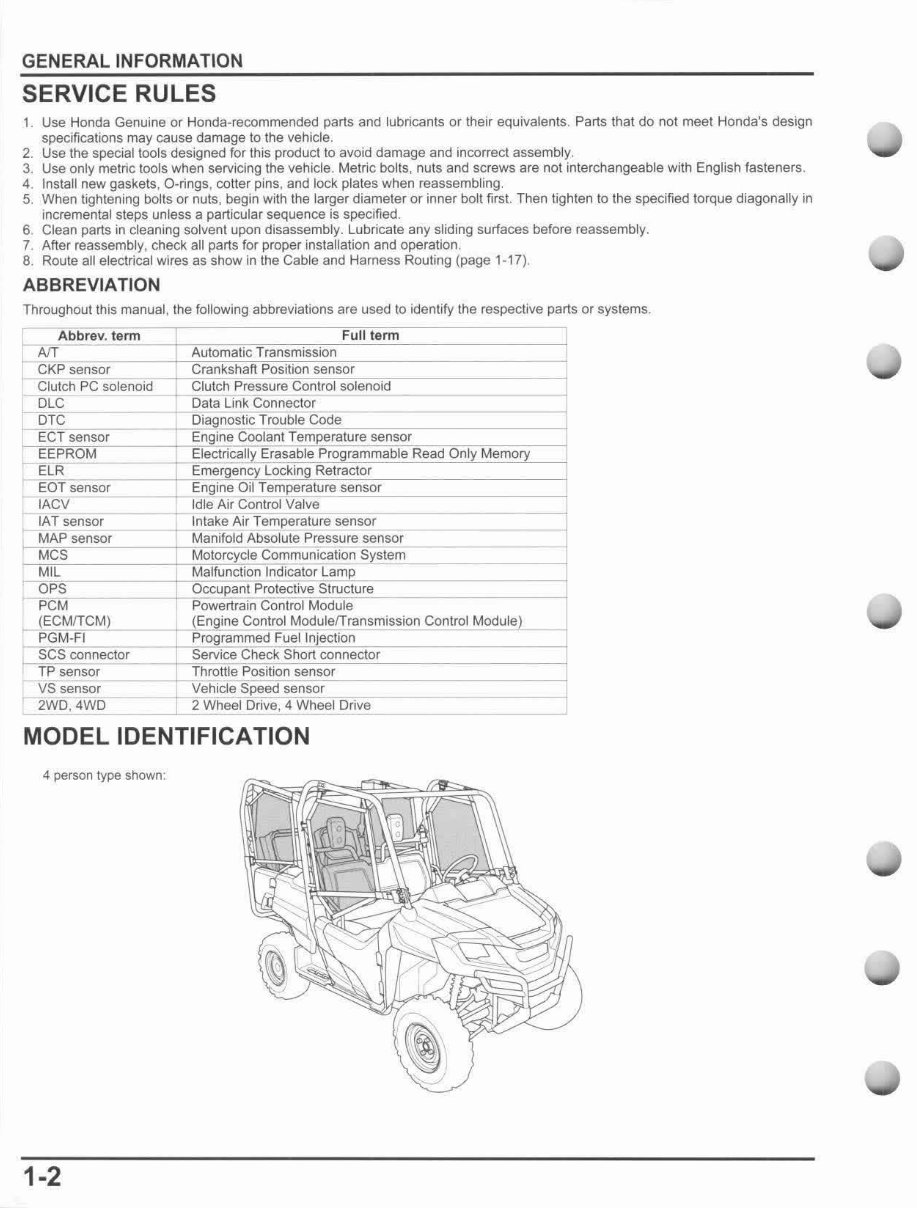 Honda Pioneer 700 SXS700 Utility Vehicle Complete Service